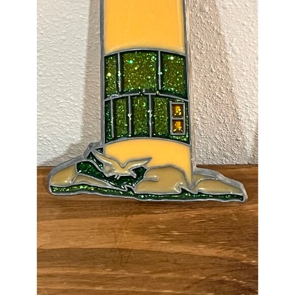Lot of 2 Lighthouse Ornaments Stained Glass & Glitter Resin Coastal Beach Decor - Picture 4 of 7